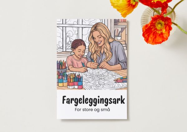 Produktbilde med fargeleggingsark for voksne og barn