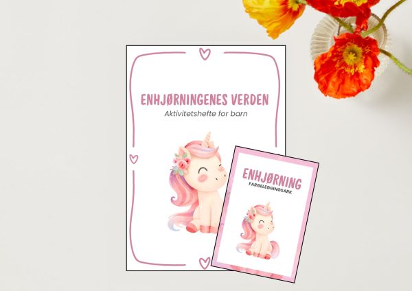 Enhjørning fargeleggingsark og aktivitetspakke -produktbilde